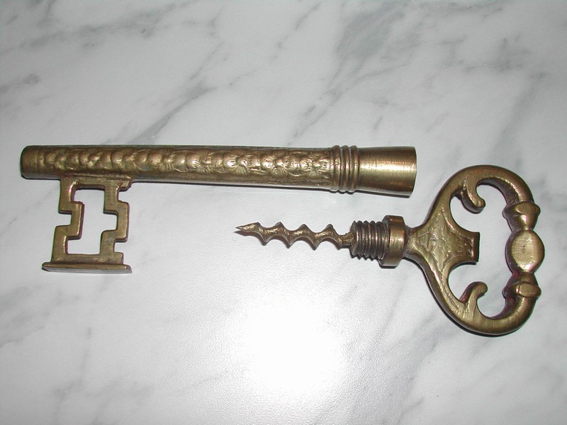 Large Brass Skeleton Key Corkscrew / Paperweight Vintage