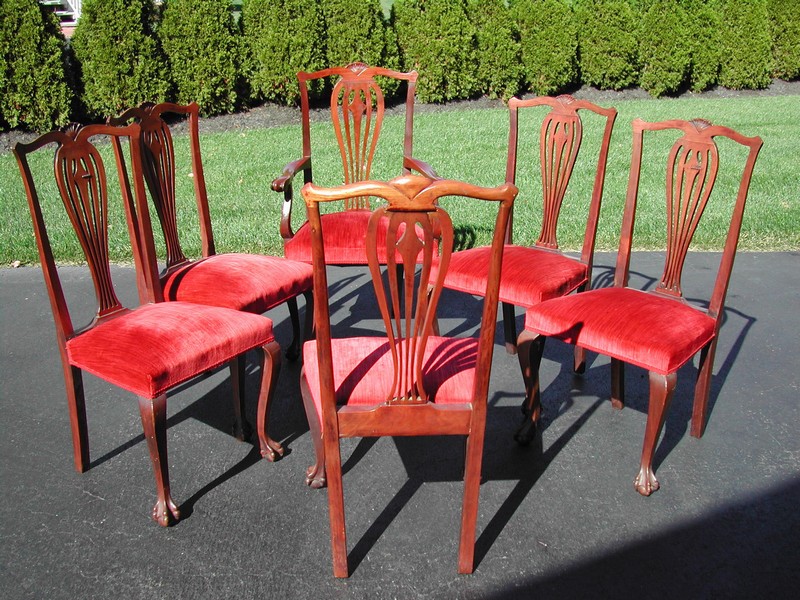 Chippendale Style Mahogany & Red Velvet Chairs