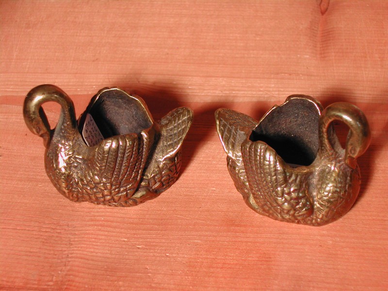 Little Vintage English Brass Swan Candlestick Holders
