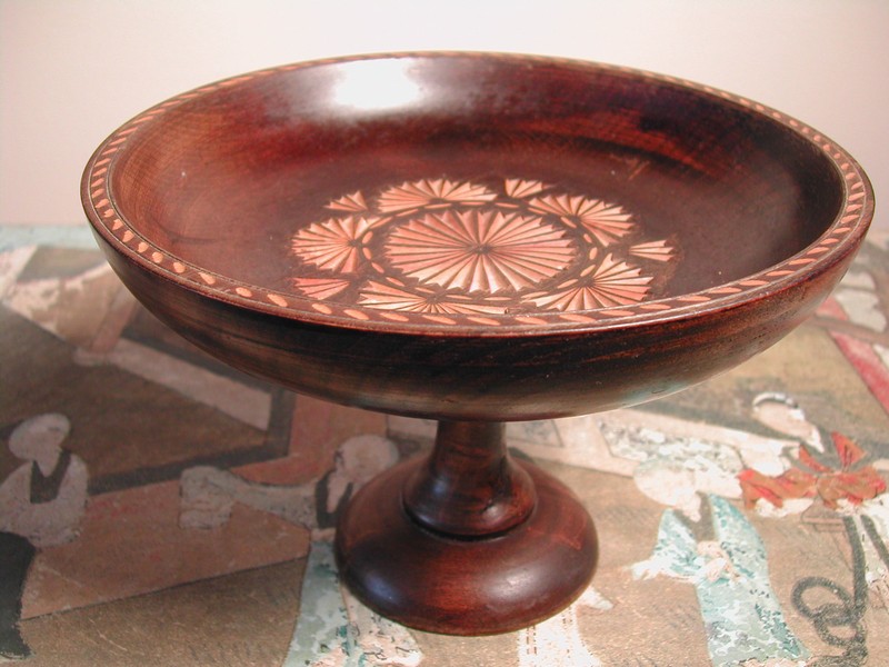 Vintage English Oak Pedestal Carved Fruit Bowl