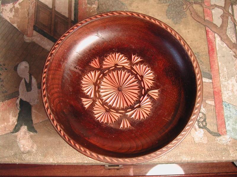 Vintage English Oak Pedestal Carved Fruit Bowl