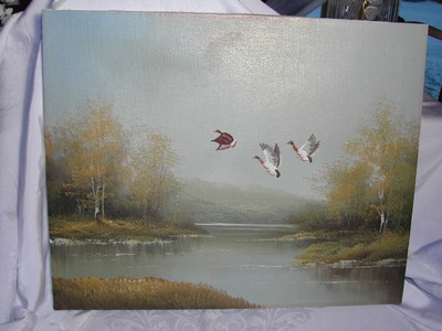 Old "Geese in the Wild" Oil Painting