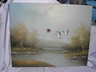 Old "Geese in the Wild" Oil Painting