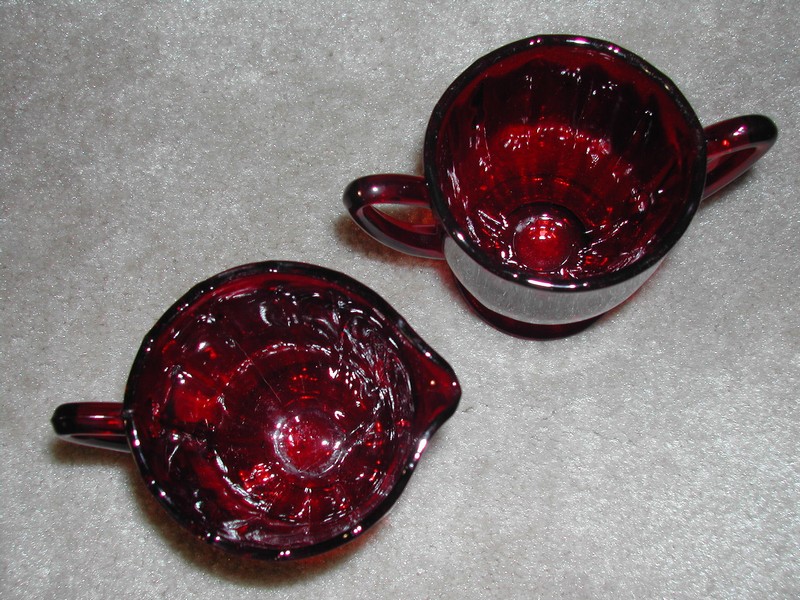 Fantastic Vintage New Martinsville Footed Ruby Glass Cream & Sug