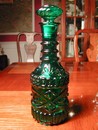 Vintage Forest Green Pressed Glass Decanter