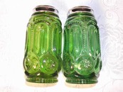 Vintage Rare Green Moon and Star Glass Salt and Pepper
