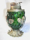 French Art Nouvaeu Diamond Hobnail Glass & BrassTable Lighter