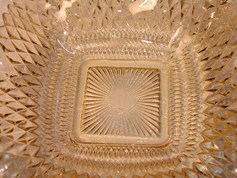 Vintage Federal Glass Diamond Point Ruffled Edge Dish Amber/Yell