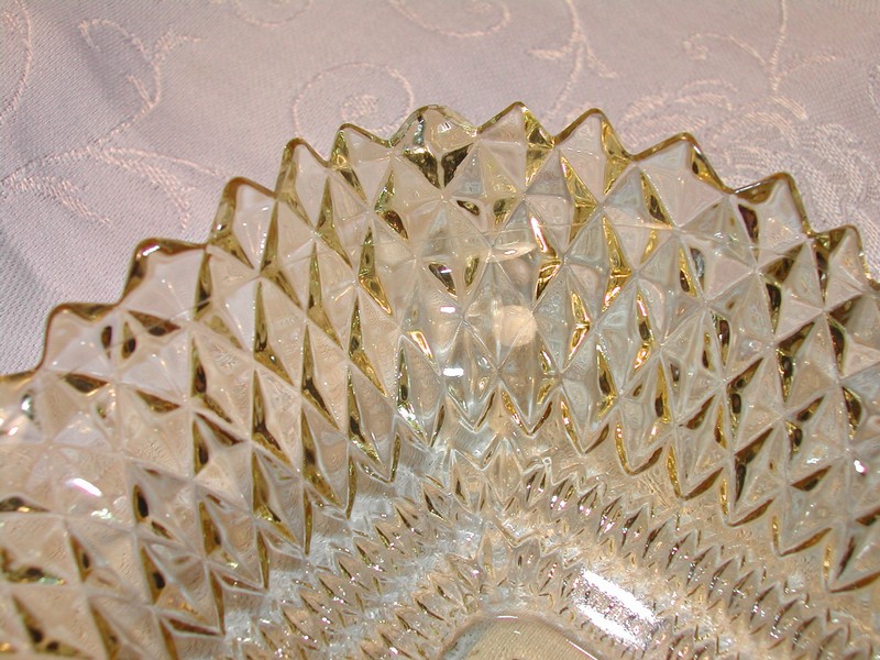 Vintage Federal Glass Diamond Point Ruffled Edge Dish Amber/Yell