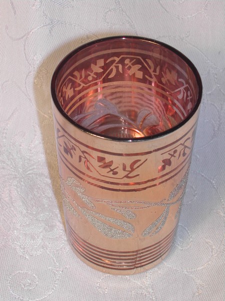 Vintage Art Deco Pink Lustre & Gold Juice Glass
