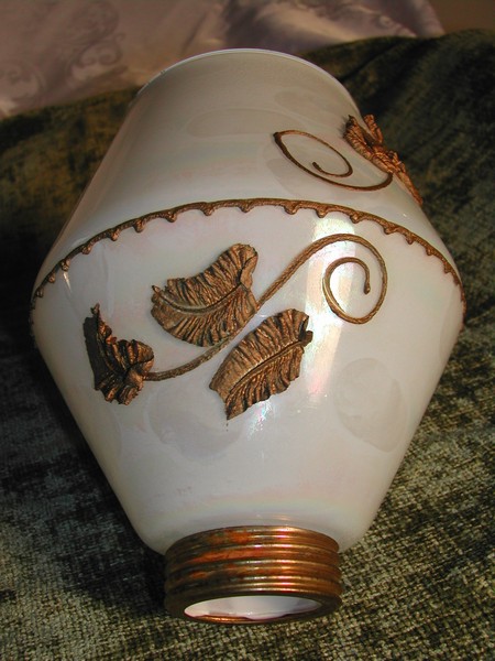 Art Deco Glass Lustre Ware & Enamel Leaf Lamp Shade