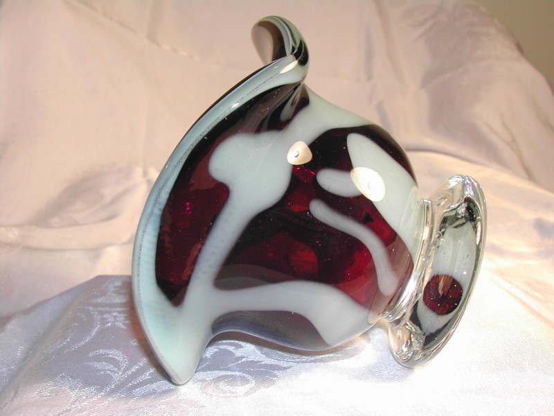 Fantastic Amethyst & White Art Glass Footed Bowl