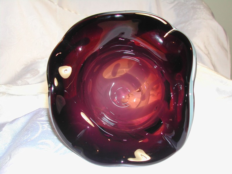 Fantastic Amethyst & White Art Glass Footed Bowl