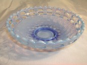 Fenton Blue Opalescent Art Glass Lace Edge Basket Weave Bowl