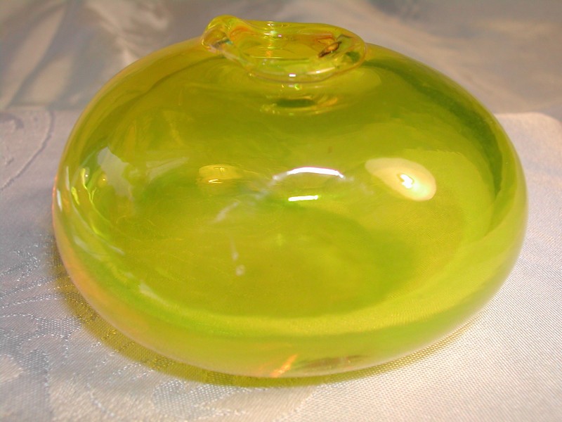 Blenko ?  Lemon Yellow Art Glass Pen Holder / Squat Vase