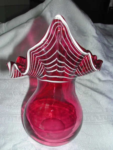 A Vintage Cranberry Glass Jack in the Pulpit Vase