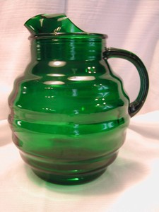 Anchor Hocking Forest Green Glass Whirly Twirly Pitcher