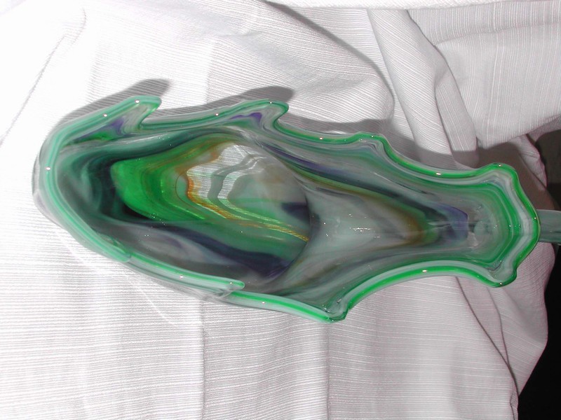 Art Glass Swan Bowl Green White & Blue Vintage