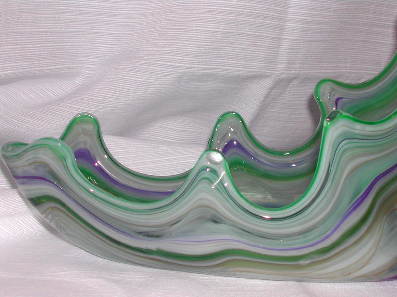Art Glass Swan Bowl Green White & Blue Vintage