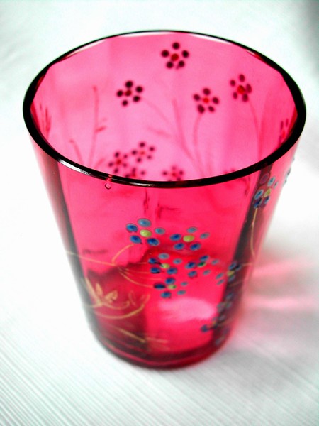 A Moser Style Cranberry Glass Enamel Flower Tumbler 1870