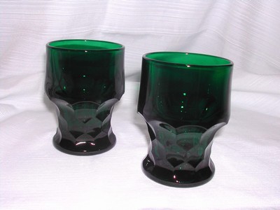 A Pair of Hocking Forest Green Georgian Tumblers Vintage