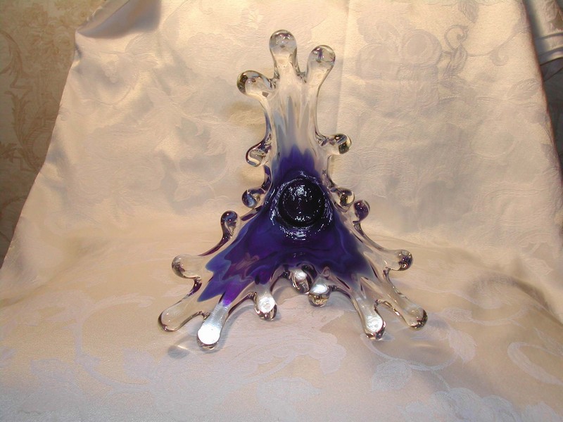 Art Glass Splash Vase Cobalt Blue and White