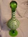 Art Glass Footed Decanter Green Beaded Cameo