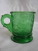 A Green Pressed Glass Childrens Mug "Baby Animals" EAPG