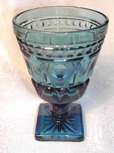 Vintage Blue Thumbprint & Beaded Footed Juice Glass