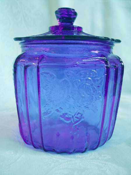 Cobalt Reproduction Hocking Glass Mayfair Open Rose Cookie Jar