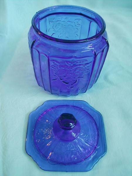 Cobalt Reproduction Hocking Glass Mayfair Open Rose Cookie Jar