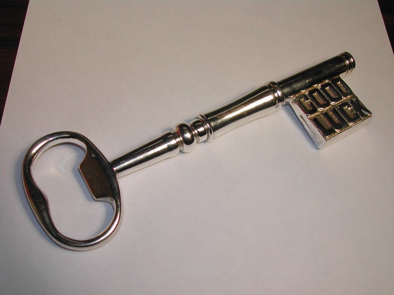 Large English Silverplate Skeleton Key Corkscrew 1951