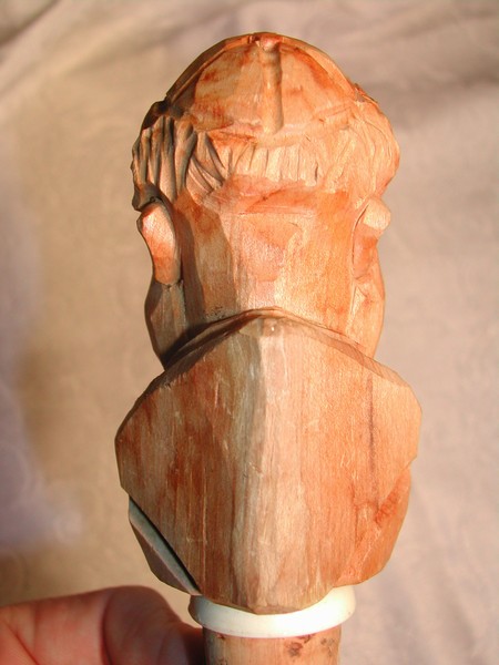 Grinning Hand Carved Wood Monk Bust  Bottle Stopper