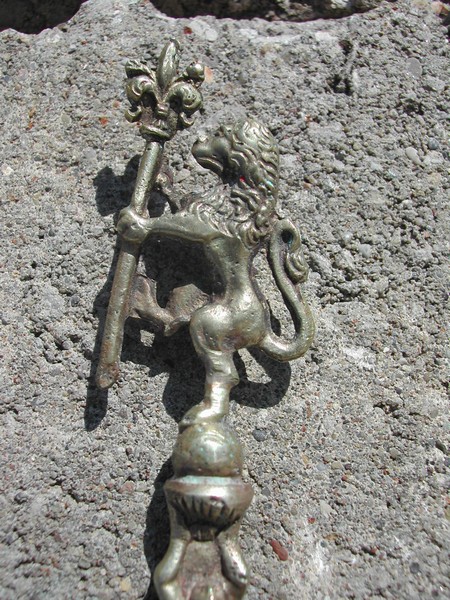 Vintage Italian Brass Toasting Fork Mermaid Lion Fleur-de-lis