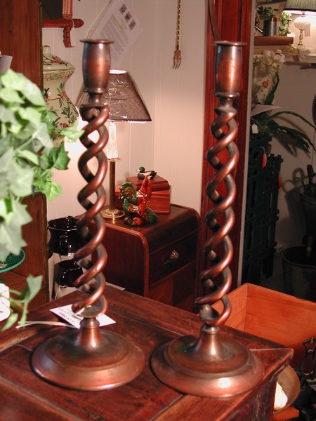 Tall English Copper Open-Spiral Candlestick Holders