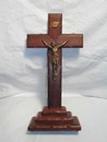 Vintage Art Deco French Brass & Wood Crucifix