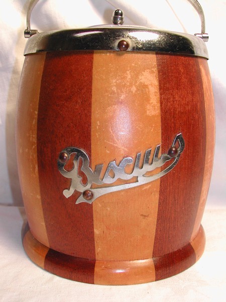 Vintage Two-tone English Wood Biscuit Barrel