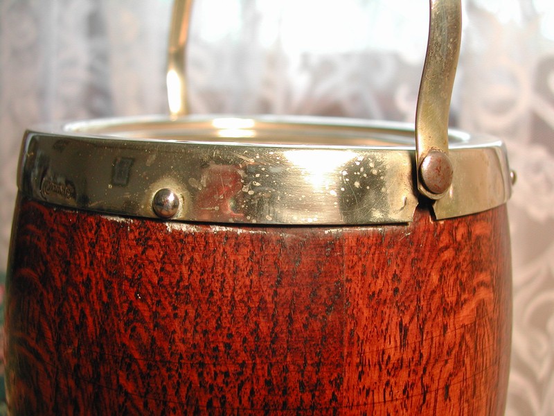 Vintage Treen Biscuit Barrel - Oak/Silver Plate