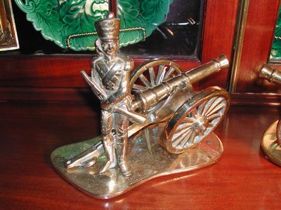 Vintage English Brass Field Gun & Soldier