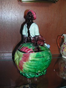 Majolica Humidor Black Americana Boy Watermelon (vintage)