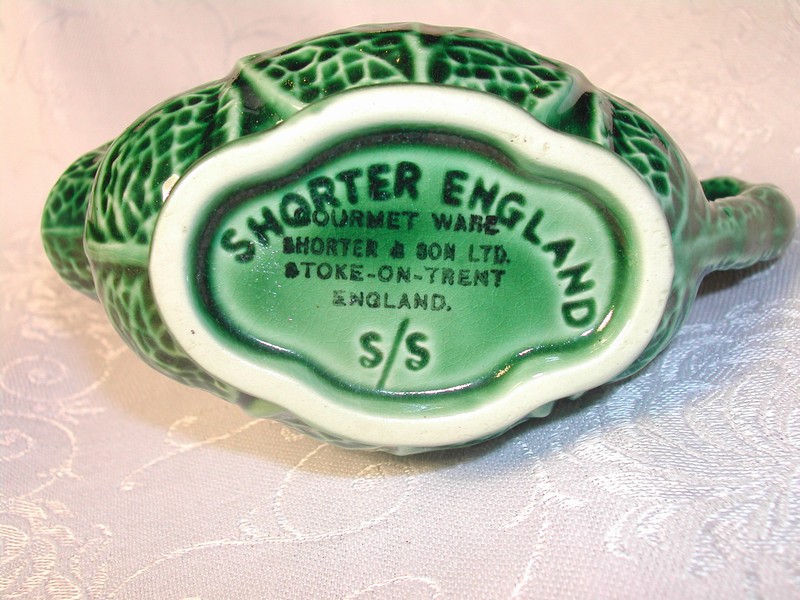 Shorter & Son Ltd. England Green Cabbage Leaf Majolica Creamer