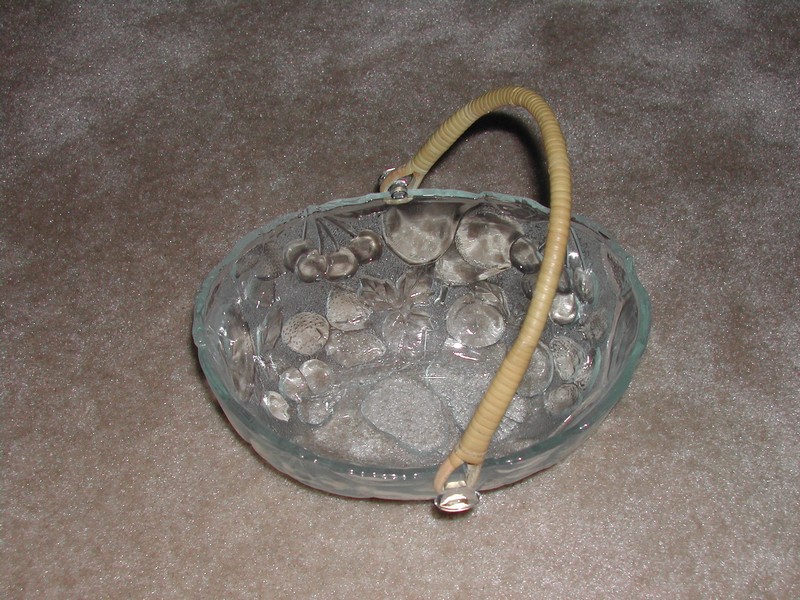 Old Glass Fruit Bowl/Wicker Handle