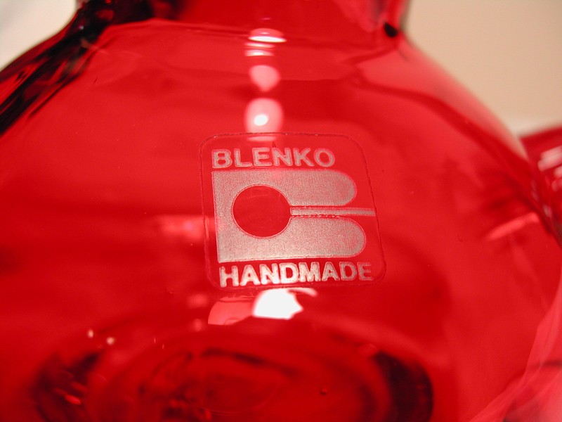 Blenko Ruby Red Hand Blown Art Glass Pitcher