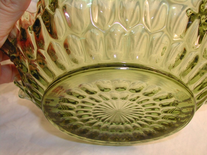 Fenton Colonial Green Thumbprint Bon Bon Glass Bowl