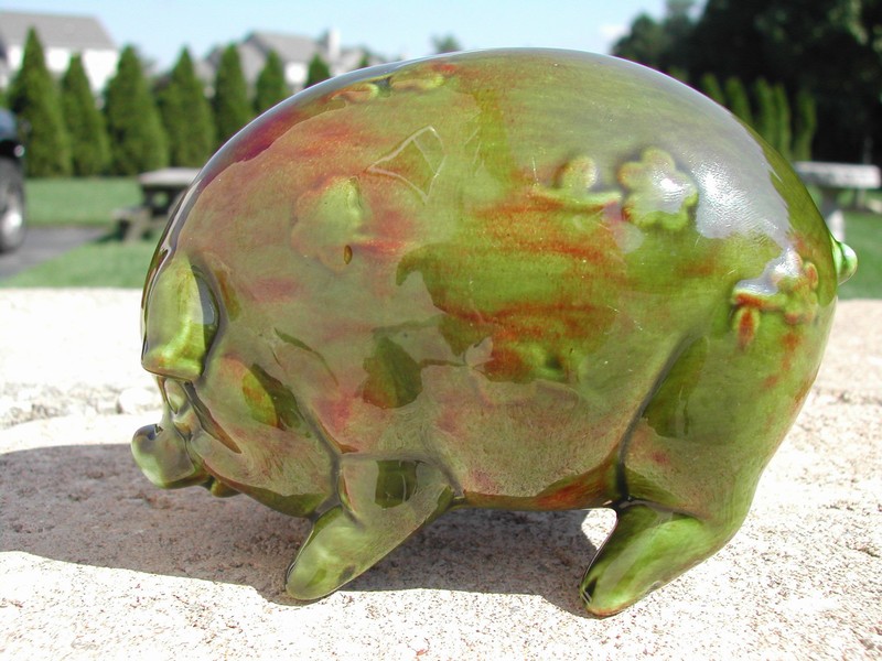 Vintage Majolica Ceramic Art Pottery Pig Piggy Bank