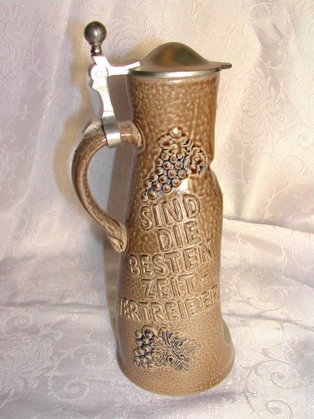 A Wine Stein / Pitcher Art Pottery Nude Female King Germany