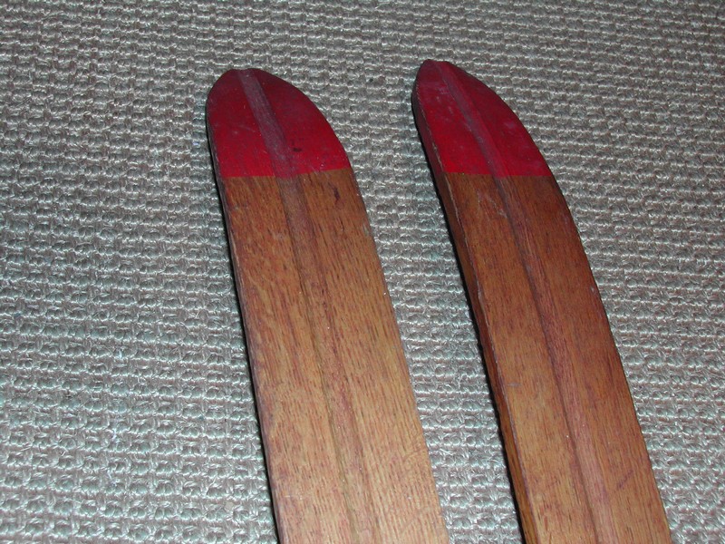 Pair of Vintage Children’s Oak Skis – Red Tips