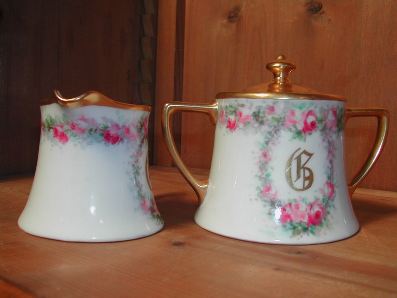 Limoges Hand Painted Roses "G" Cream/Sugar
