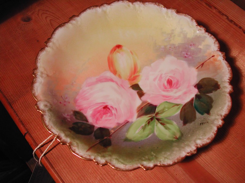 Limoges Hand Painted Roses Plate-Artist Signed