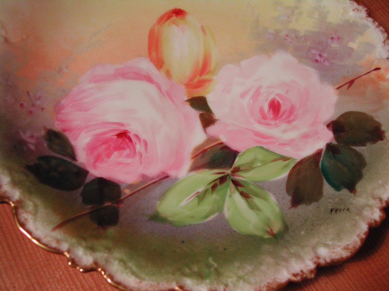 Limoges Hand Painted Roses Plate-Artist Signed